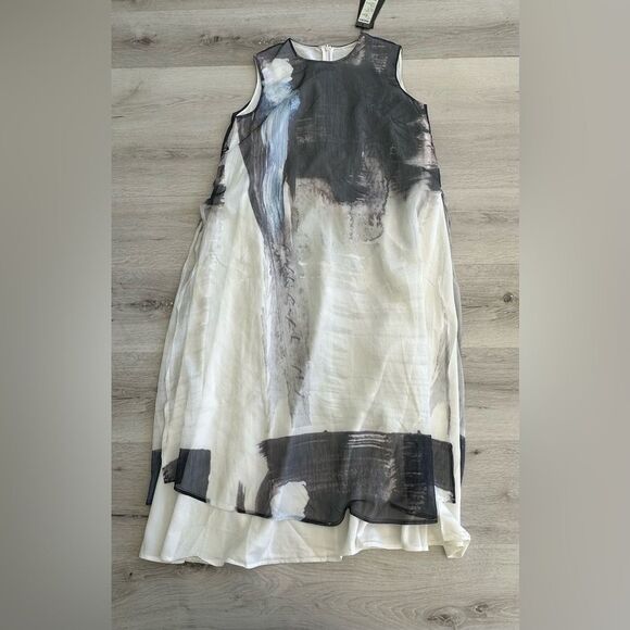 S. Deer Elegant Ink Splatter Sleeveless Dress White M NWT - Picture 5 of 6